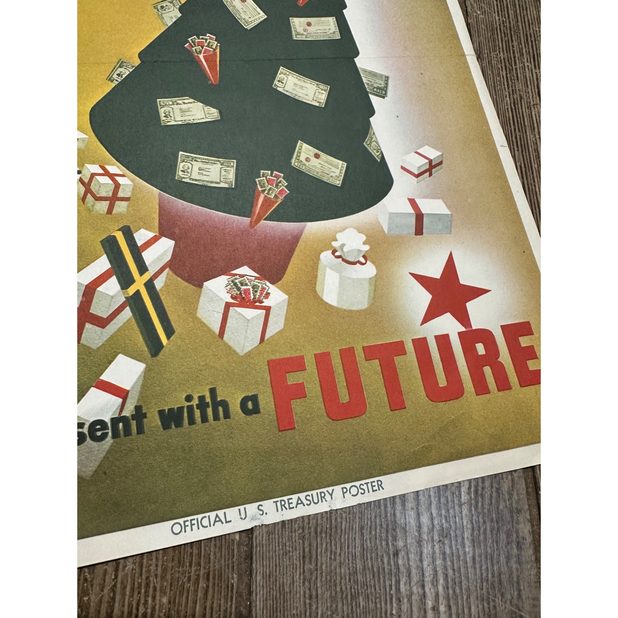 Original World War II Poster -  Give War Bonds Christmas Tree Presents WWII 1943