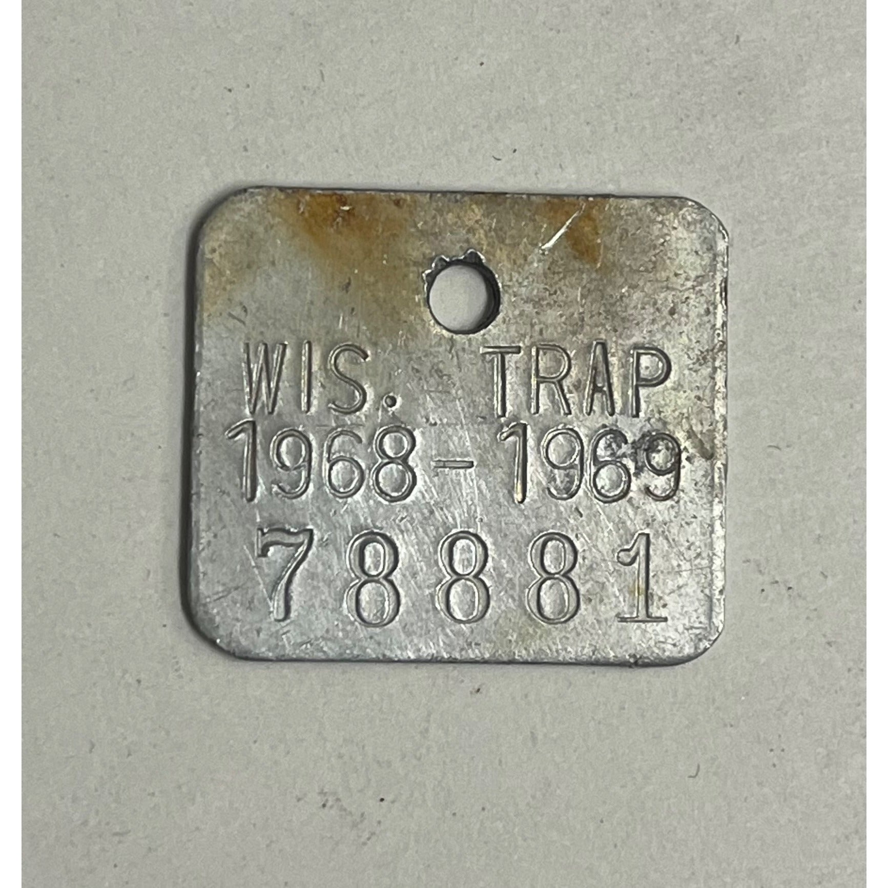 Vintage 1968 - 1969 Wisconsin Trap Tag Trapping Hunting License Metal