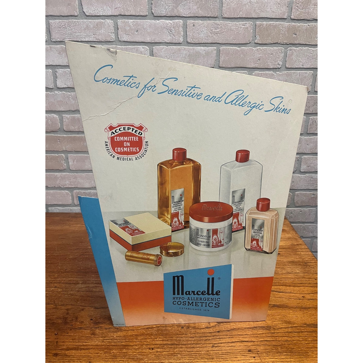 Vintage 1940s Marcelle Cosmetics Advertising Countertop Store Display Sign