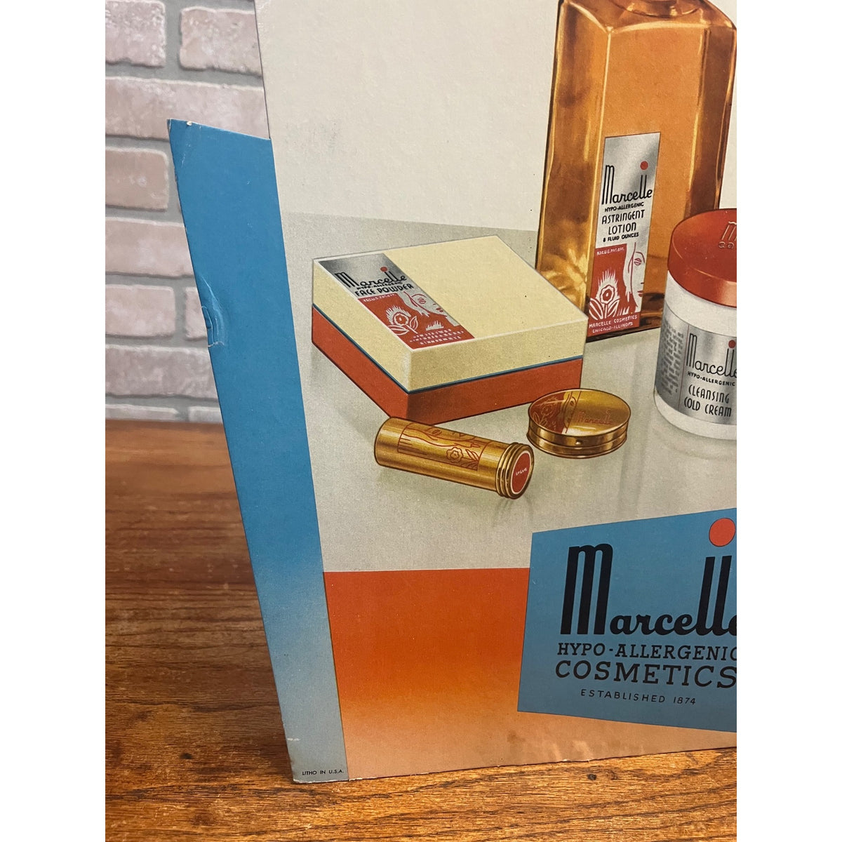 Vintage 1940s Marcelle Cosmetics Advertising Countertop Store Display Sign