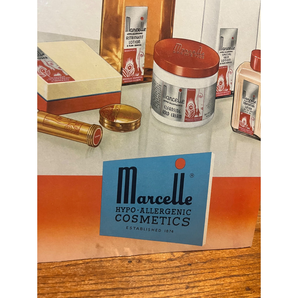 Vintage 1940s Marcelle Cosmetics Advertising Countertop Store Display Sign
