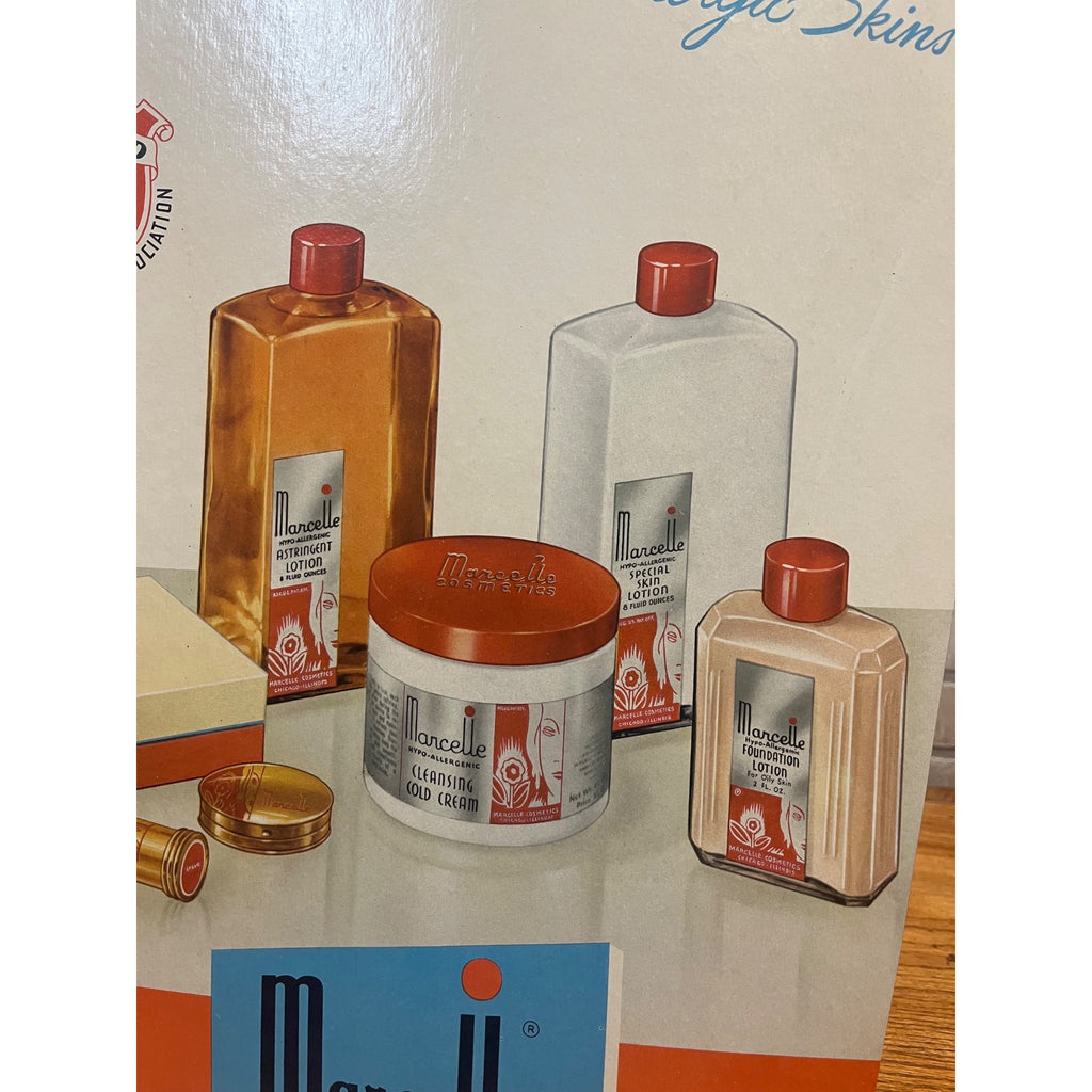Vintage 1940s Marcelle Cosmetics Advertising Countertop Store Display Sign