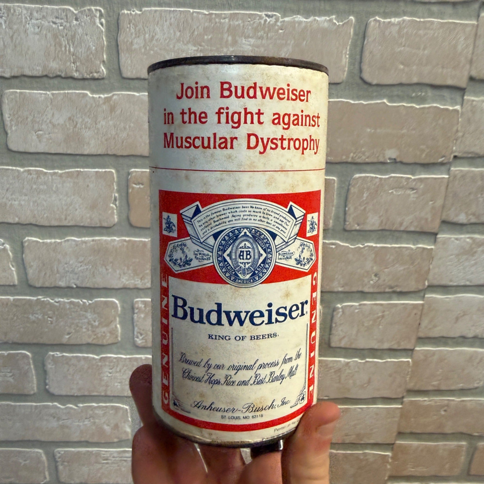 Budweiser & Natural Light Bank Vintage Muscular Dystrophy Fundraiser Can 6"
