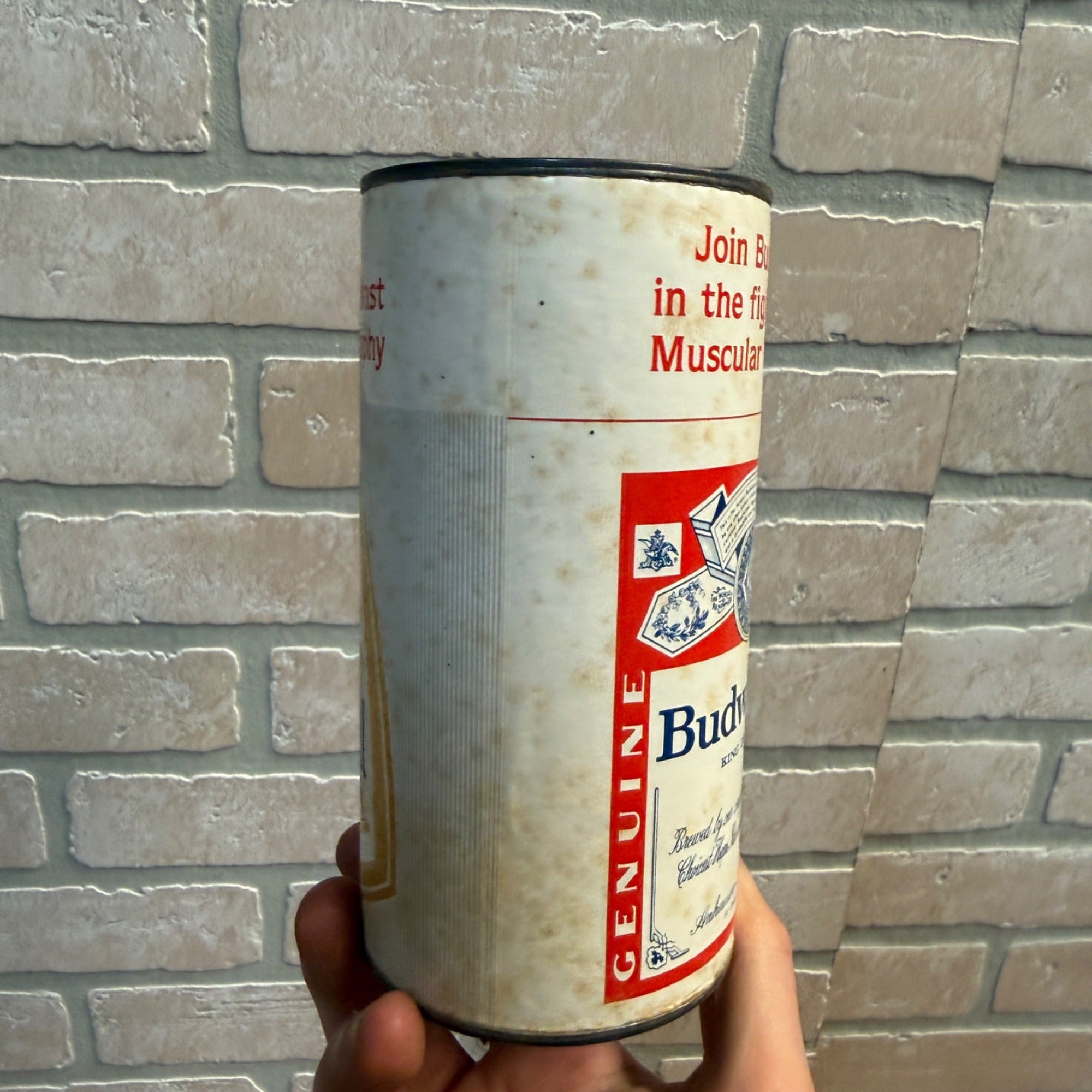 Budweiser & Natural Light Bank Vintage Muscular Dystrophy Fundraiser Can 6"