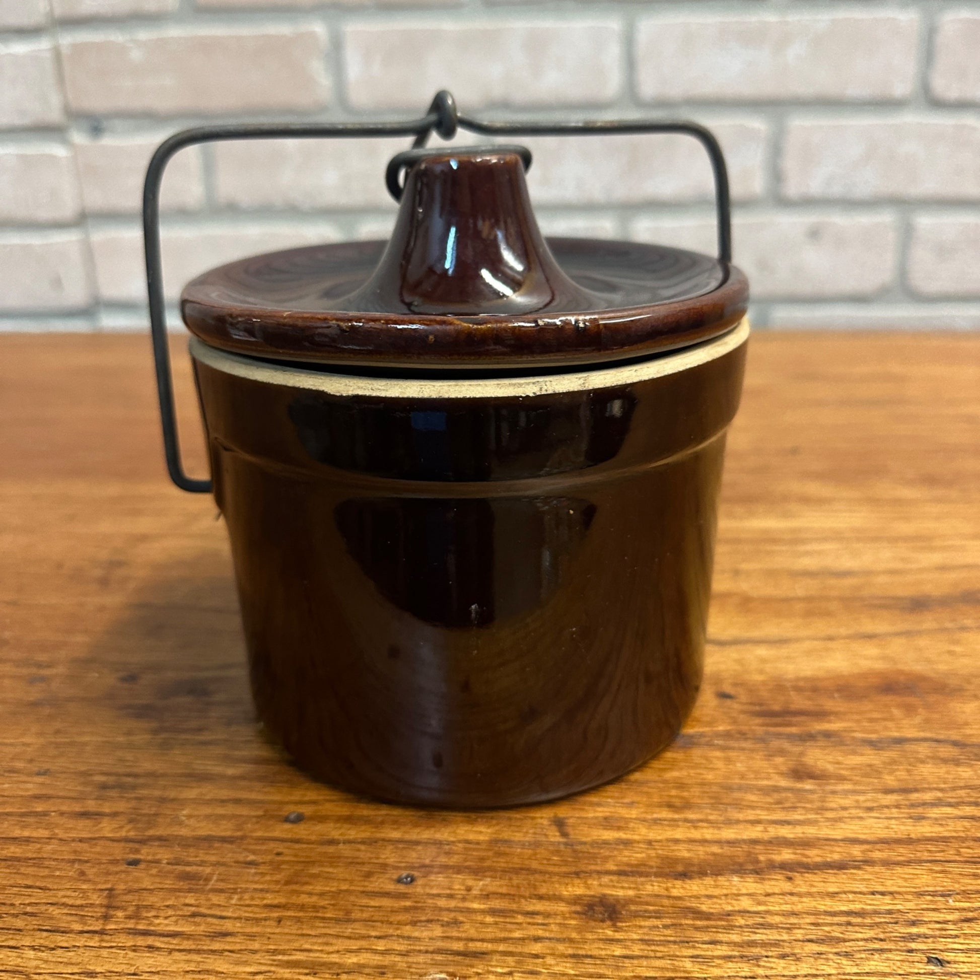Vintage Cheese Crock Brown Stoneware Kitchen 40oz 5.25" x 5"