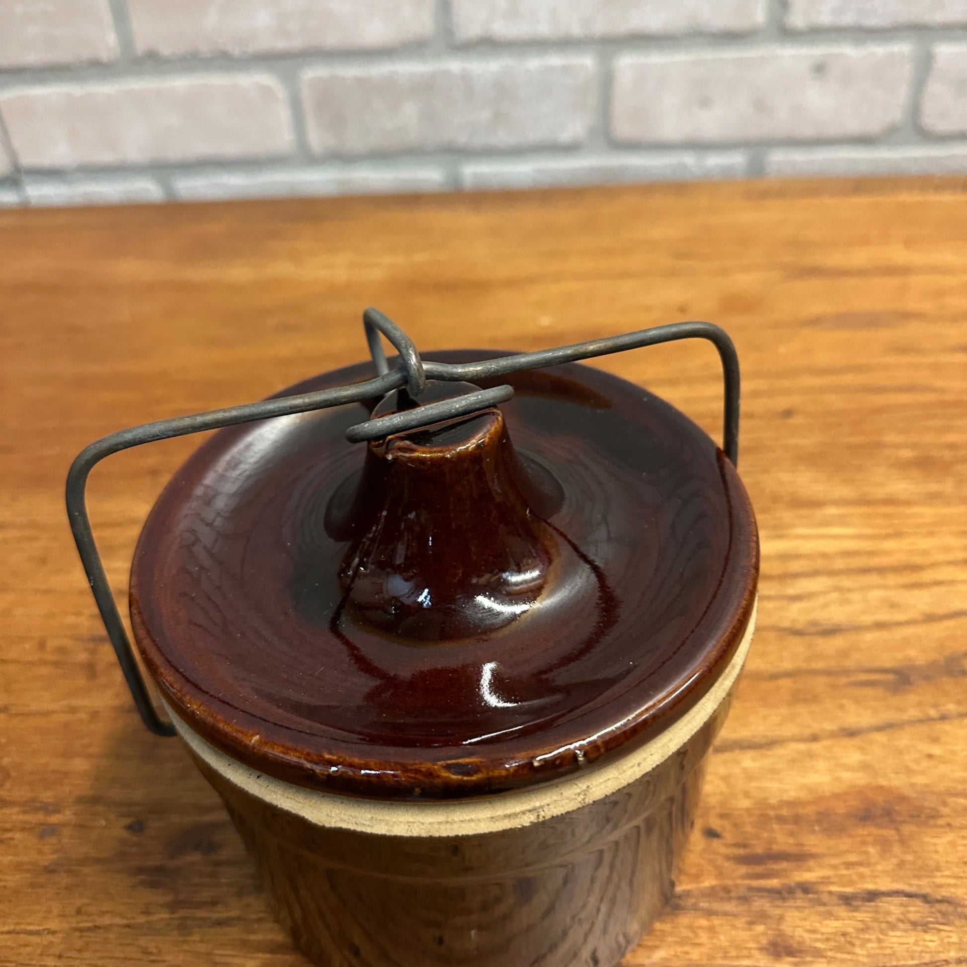 Vintage Cheese Crock Brown Stoneware Kitchen 40oz 5.25" x 5"