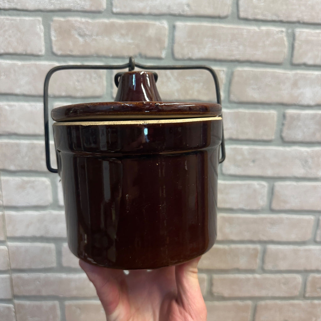 Vintage Cheese Crock Brown Stoneware Kitchen 40oz 5.25" x 5"