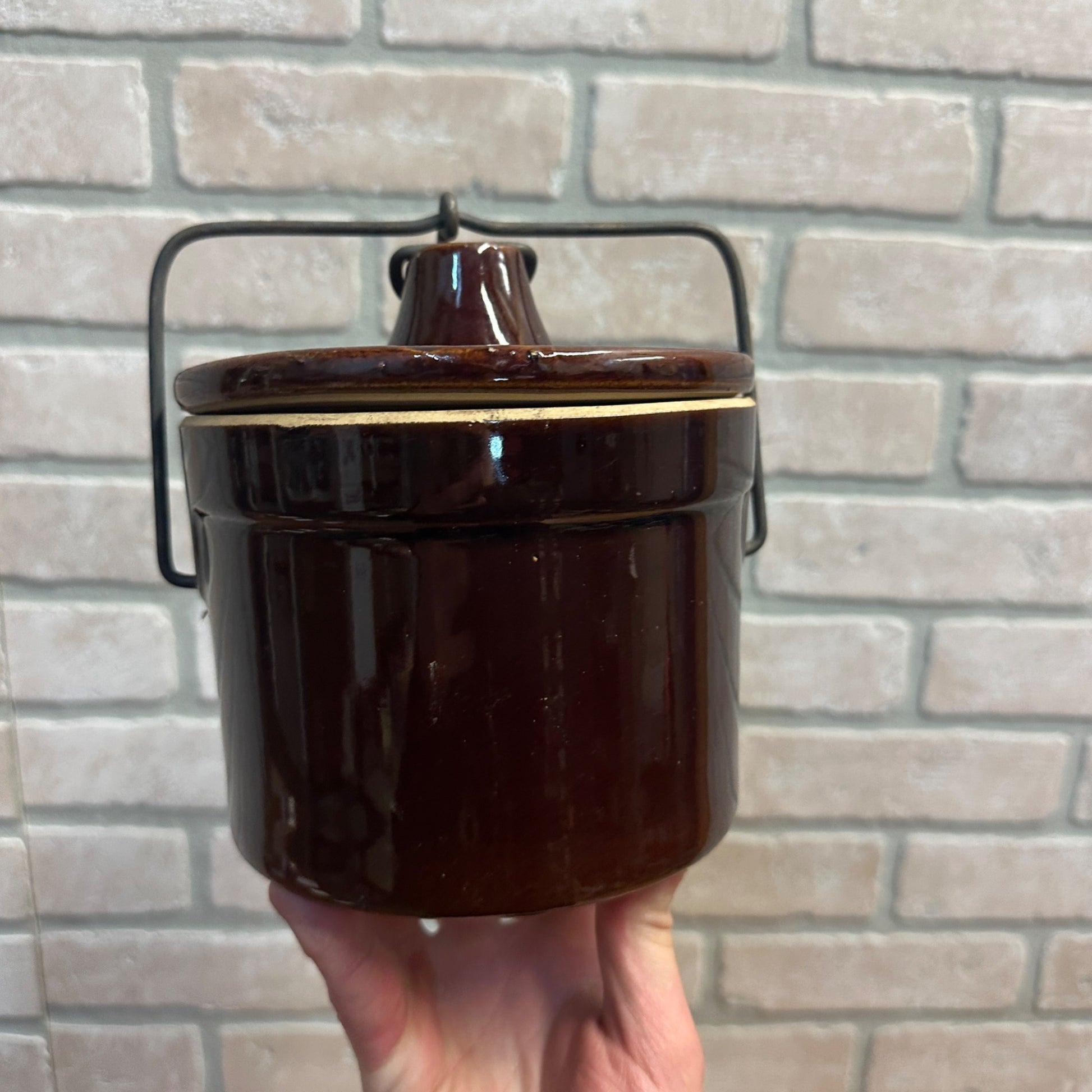 Vintage Cheese Crock Brown Stoneware Kitchen 40oz 5.25" x 5"