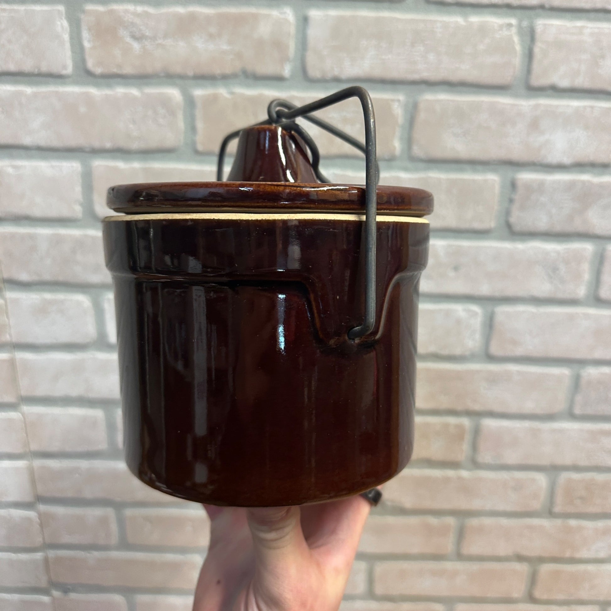 Vintage Cheese Crock Brown Stoneware Kitchen 40oz 5.25" x 5"