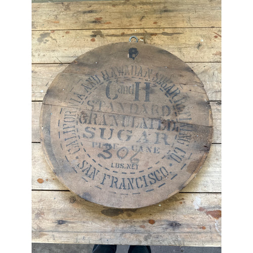 Antique California & Hawaiian Sugar Refinery Wood Barrel Lid Sign Advertising