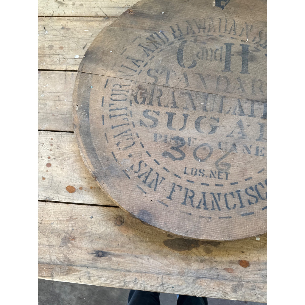 Antique California & Hawaiian Sugar Refinery Wood Barrel Lid Sign Advertising
