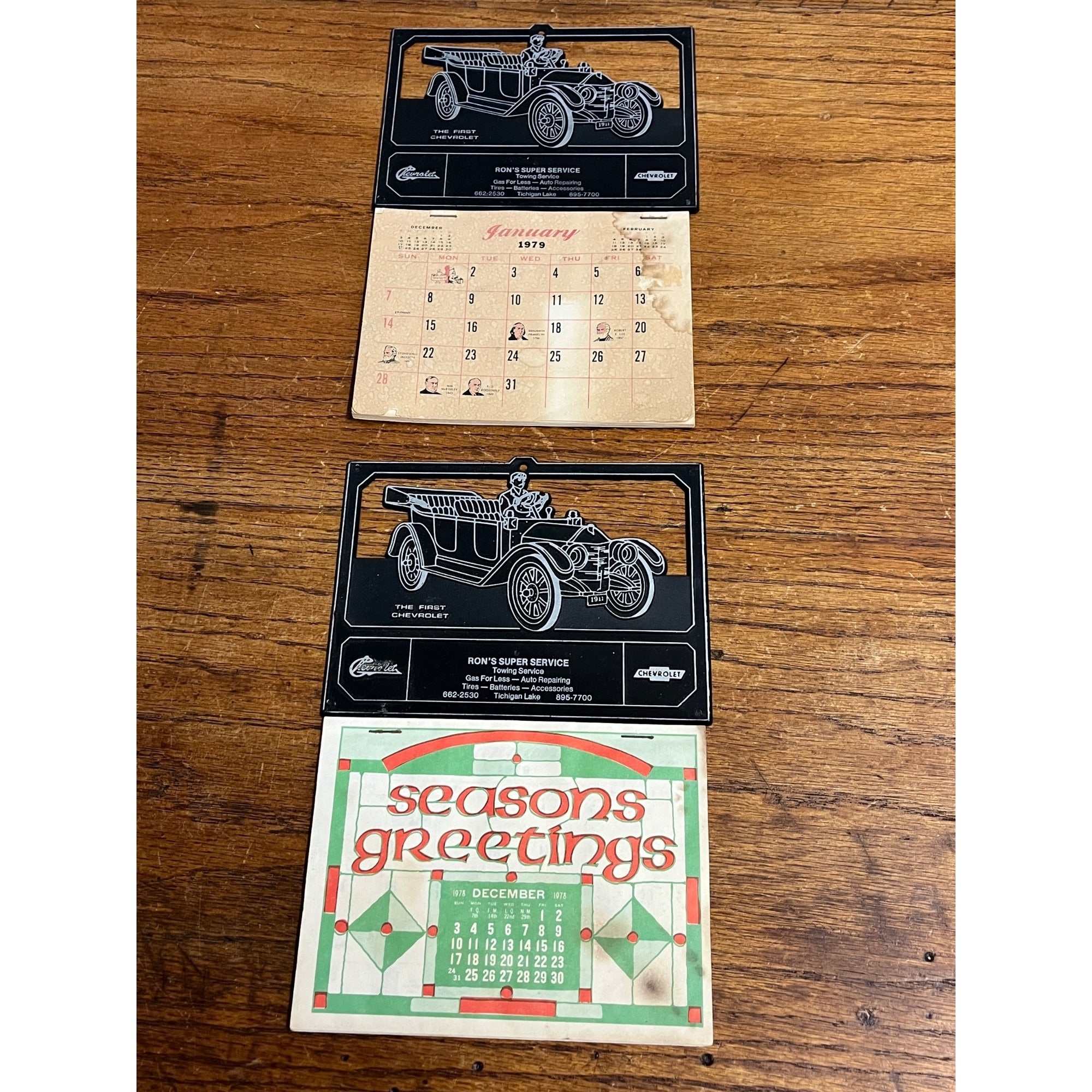 Vintage Chevrolet Chevy Advertising Calendar Signs Tichigan Lake Wis 1978-79