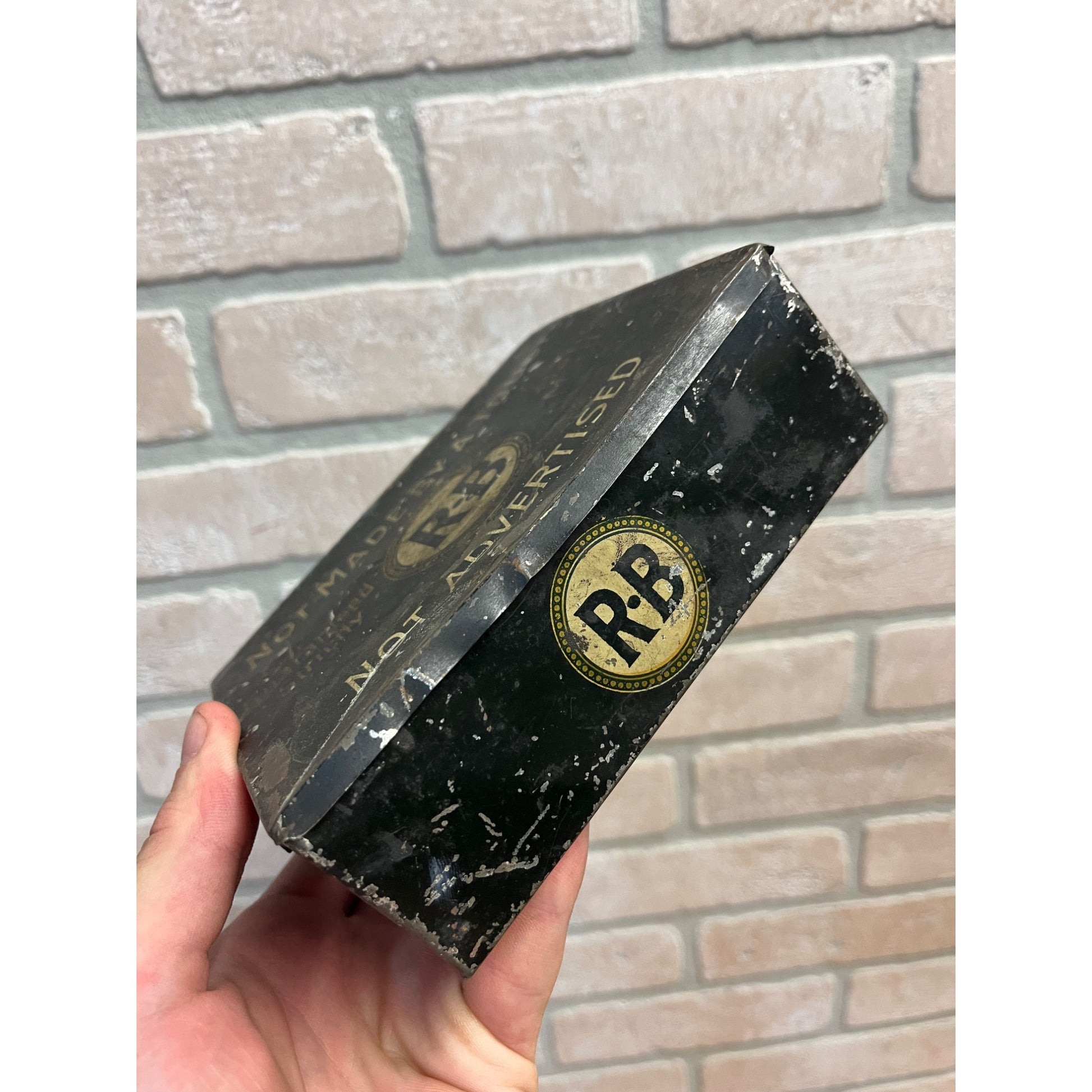 Vintage R - B Cigar Tin "Not Advertised" Not Made By A Trust 9th Dist. PA Factor