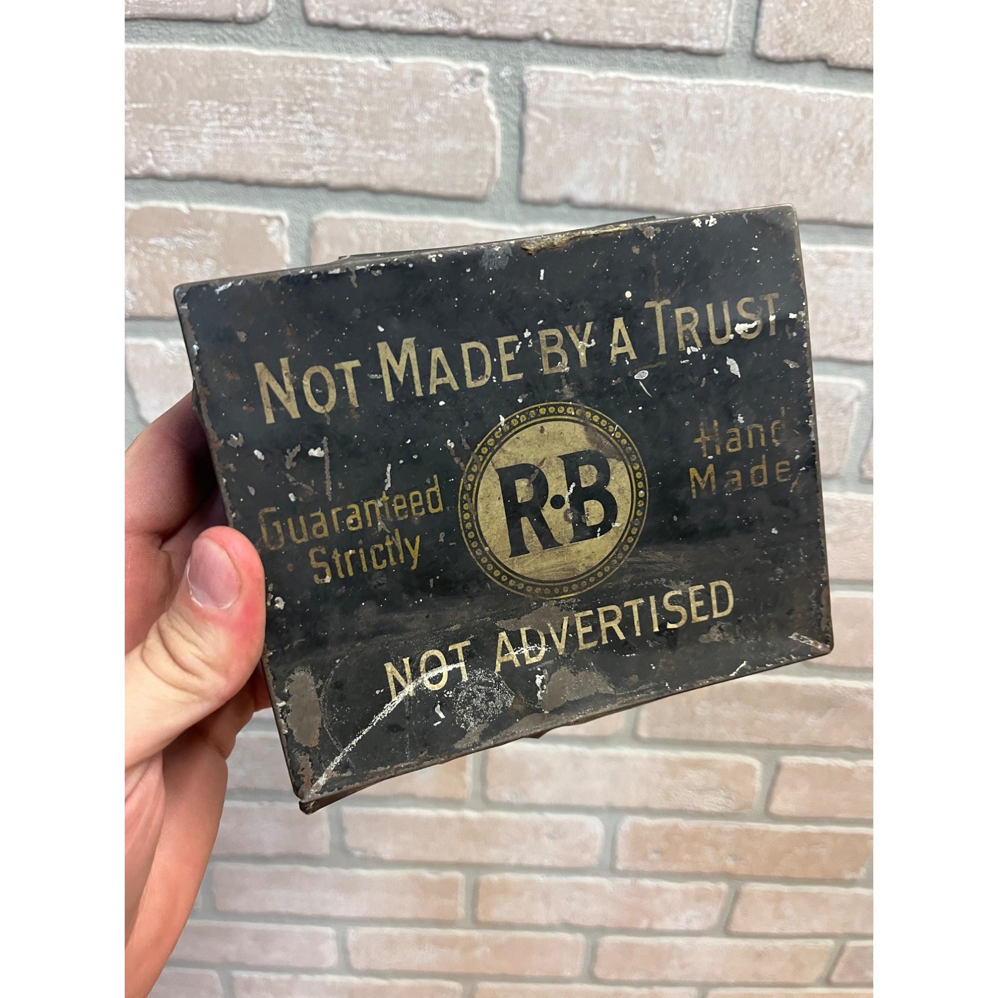Vintage R - B Cigar Tin "Not Advertised" Not Made By A Trust 9th Dist. PA Factor