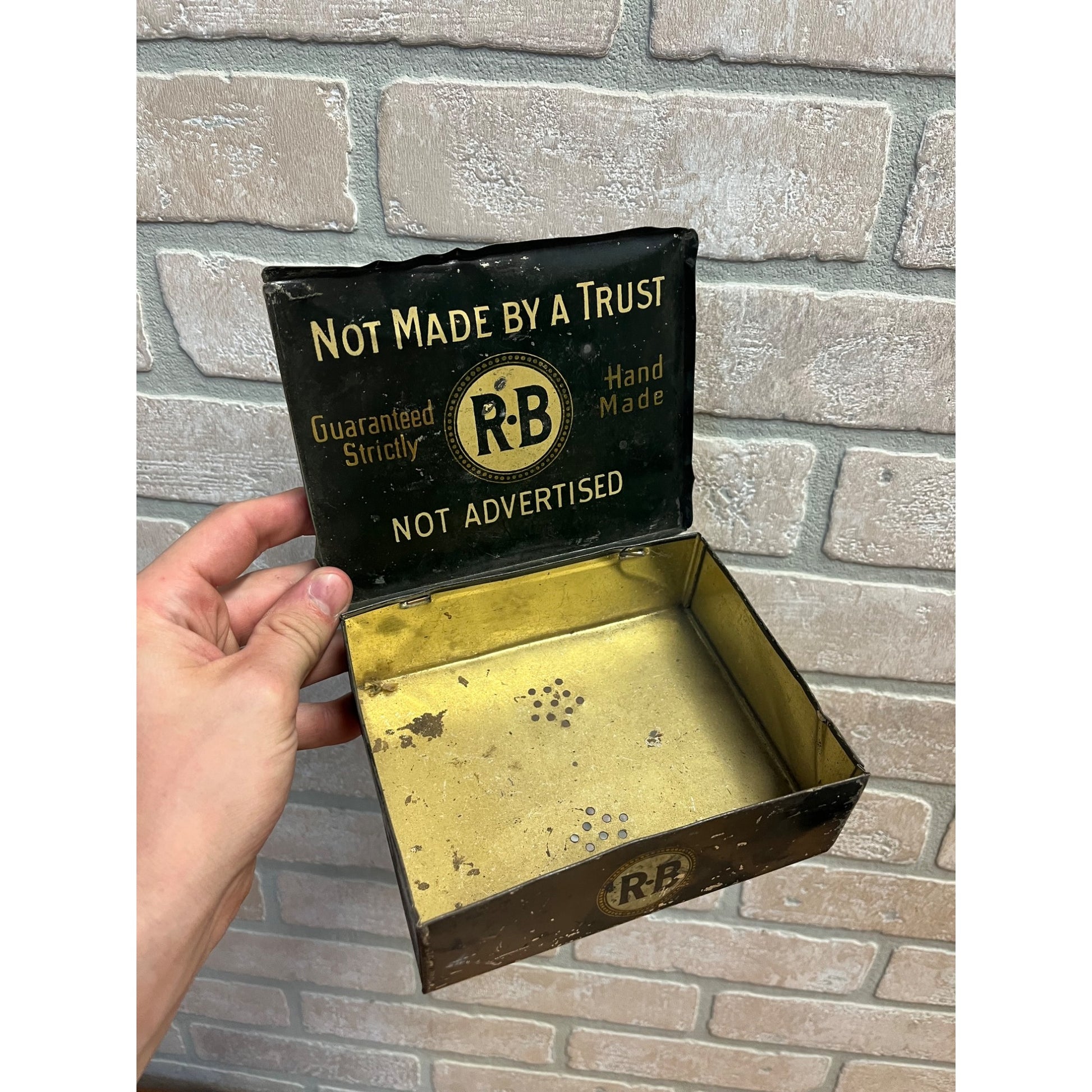 Vintage R - B Cigar Tin "Not Advertised" Not Made By A Trust 9th Dist. PA Factor