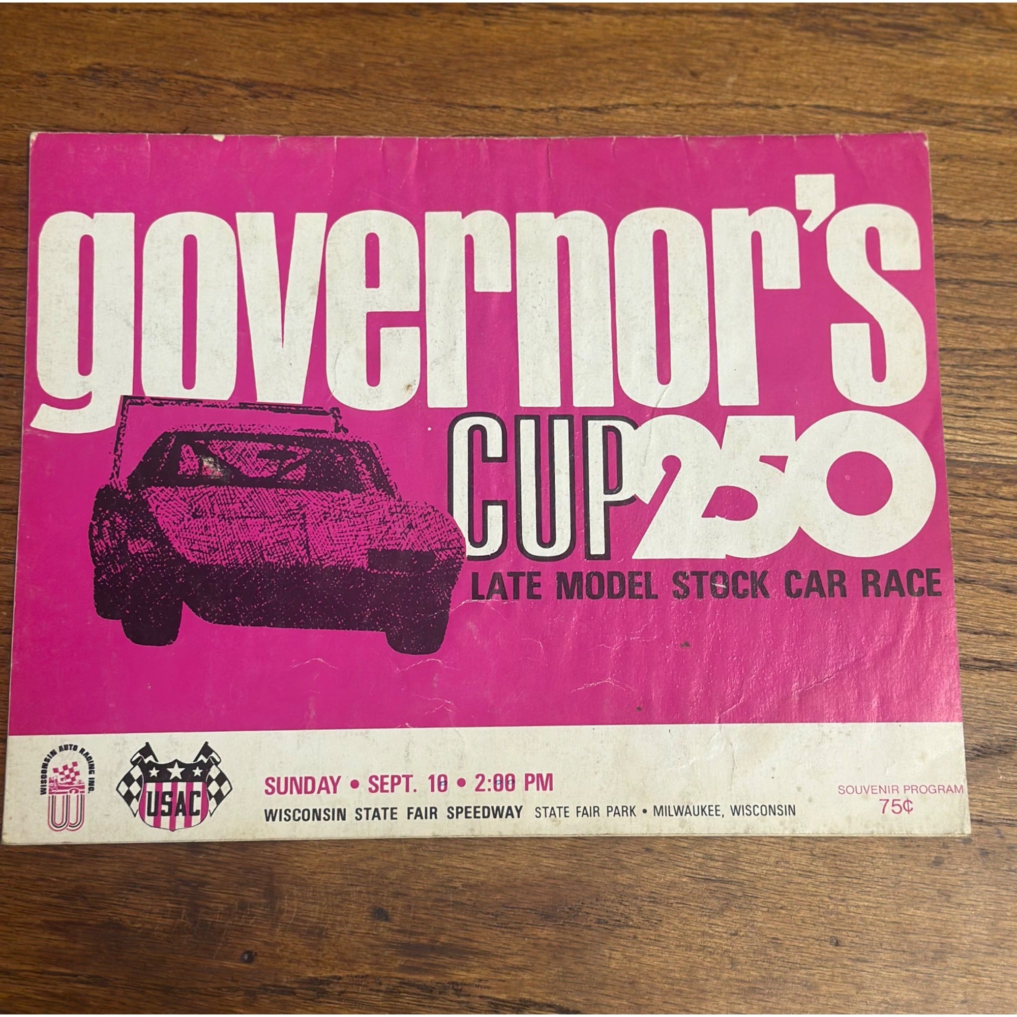 1972 Governor's Cup 250 Mile Race National Championship Souvenir Program Wisconsin