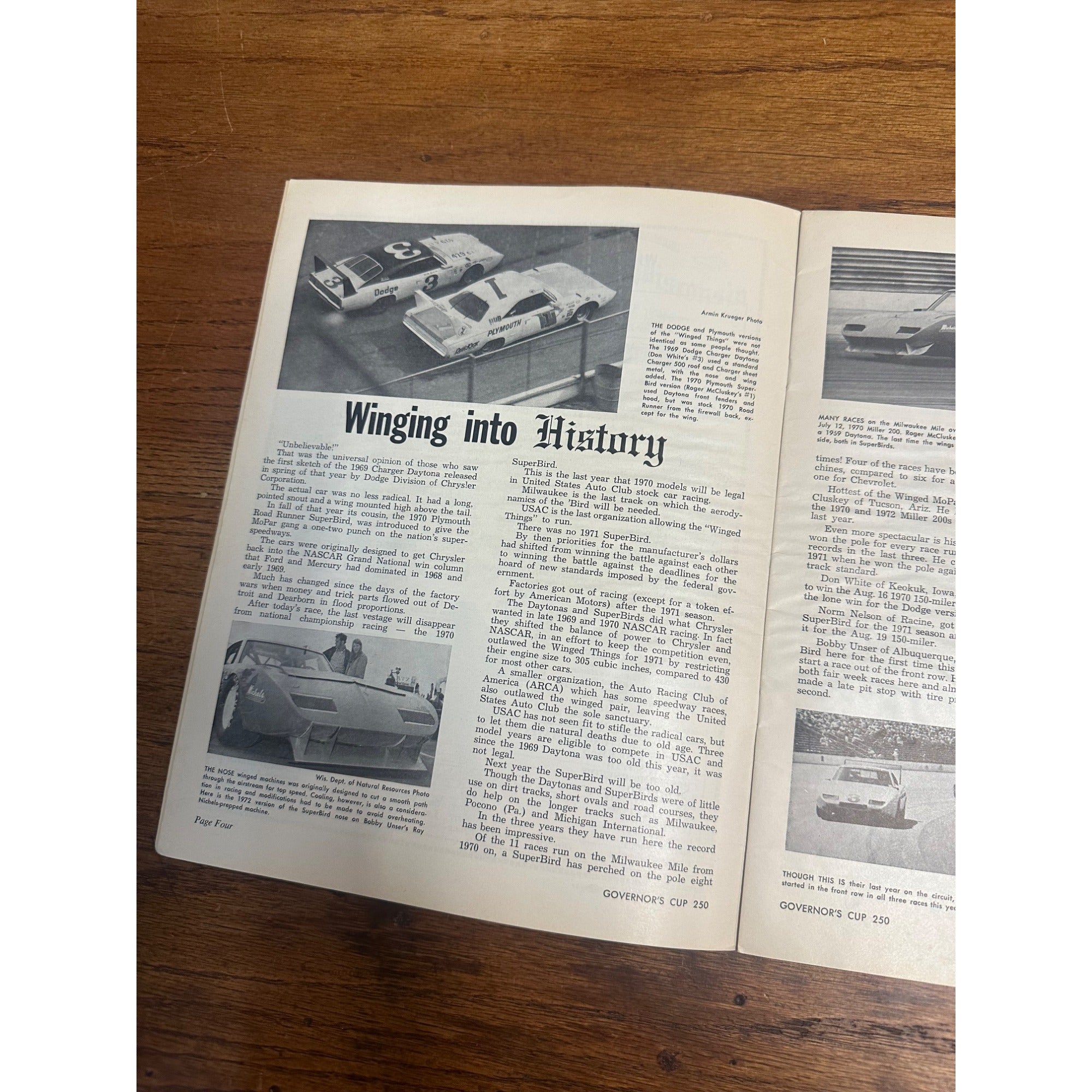 1972 Governor's Cup 250 Mile Race National Championship Souvenir Program Wisconsin