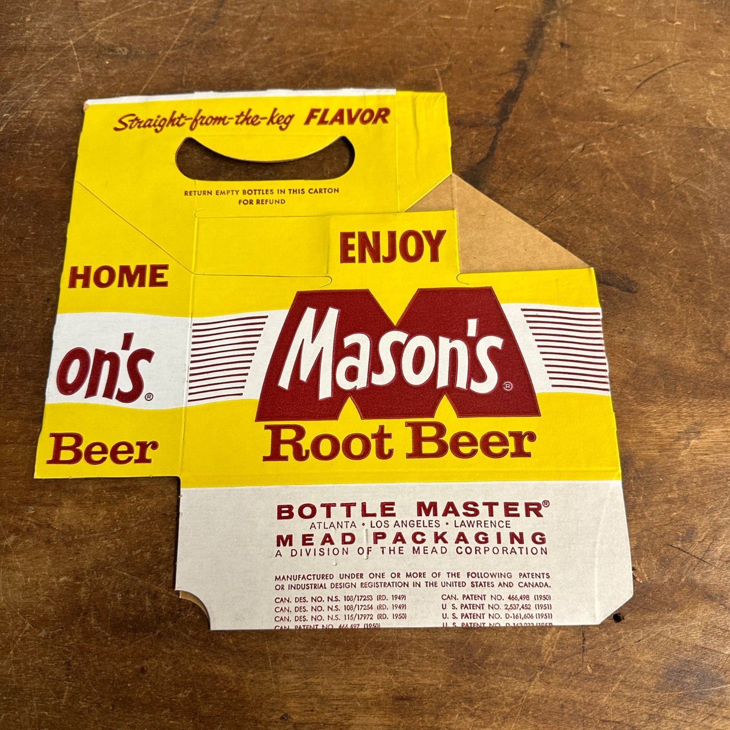 Masons Root Beer Yellow Caddy NOS Soda Carrier Tote