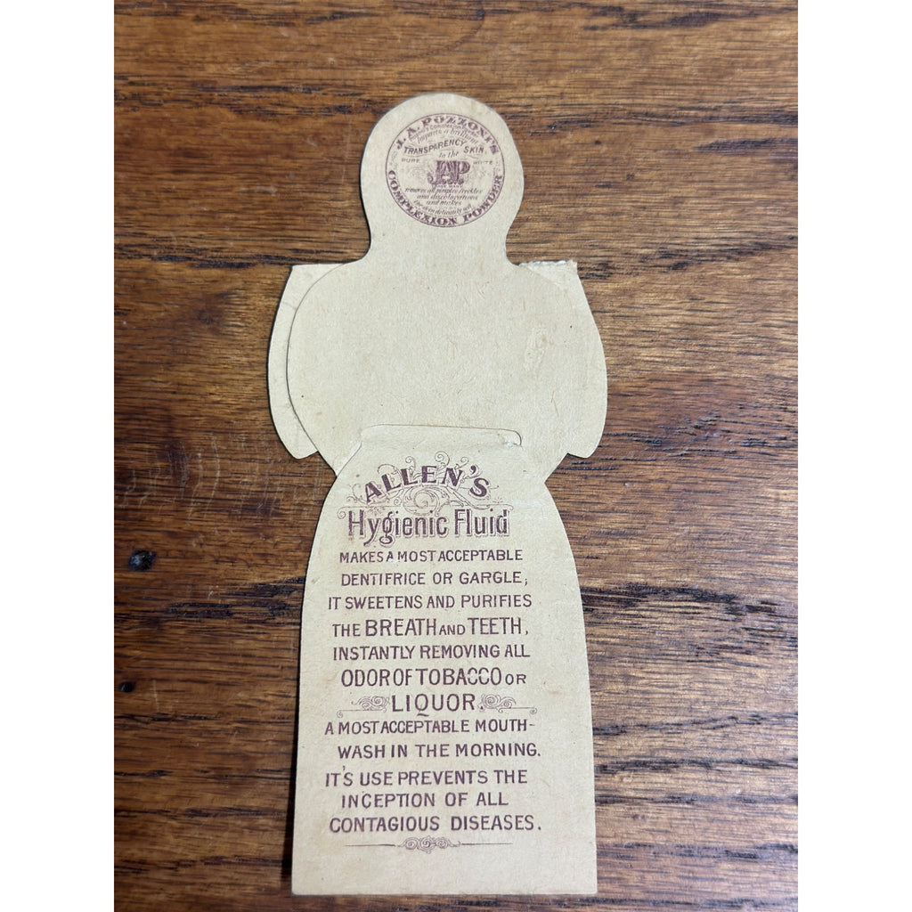 Trade Card Paper Doll Pozzoni Pharmacal St Louis Allen's Hygienic Fluid Measles