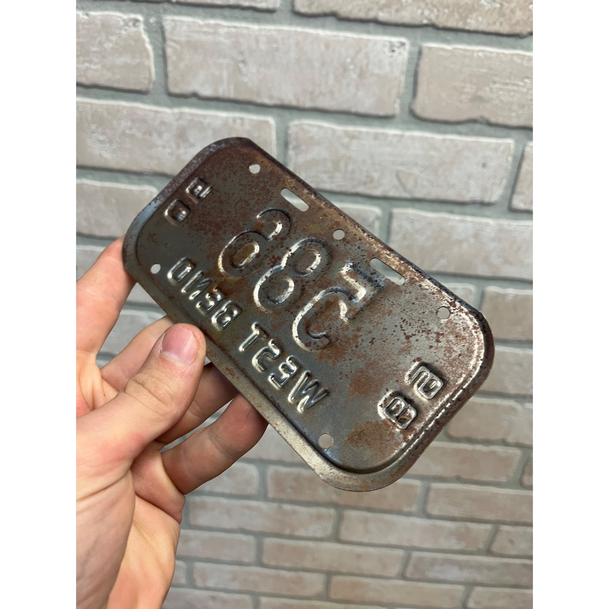 Vintage Wisconsin Bicycle Bike License Plate Embossed West Bend 1989-1990