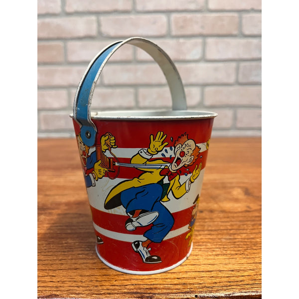 Vintage Ohio Art Co. Tin Litho Child's Sand Pail Toy Small 4.25" Clowns