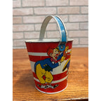 Vintage Ohio Art Co. Tin Litho Child's Sand Pail Toy Small 4.25" Clowns