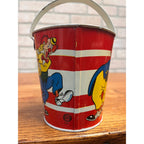 Vintage Ohio Art Co. Tin Litho Child's Sand Pail Toy Small 4.25" Clowns