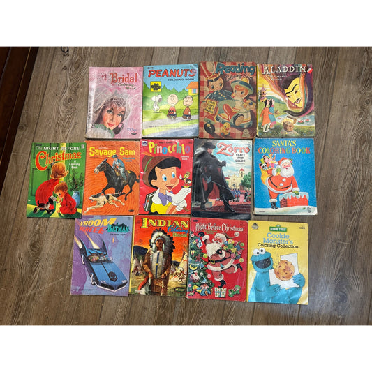 Vintage 1960s-1980s Children's Coloring Books Batman Aladdin Peanuts Disney ++