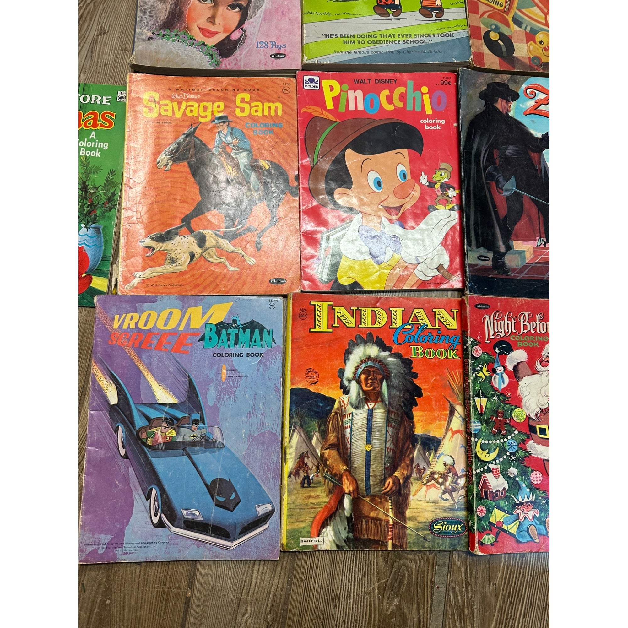 Vintage 1960s-1980s Children's Coloring Books Batman Aladdin Peanuts Disney ++