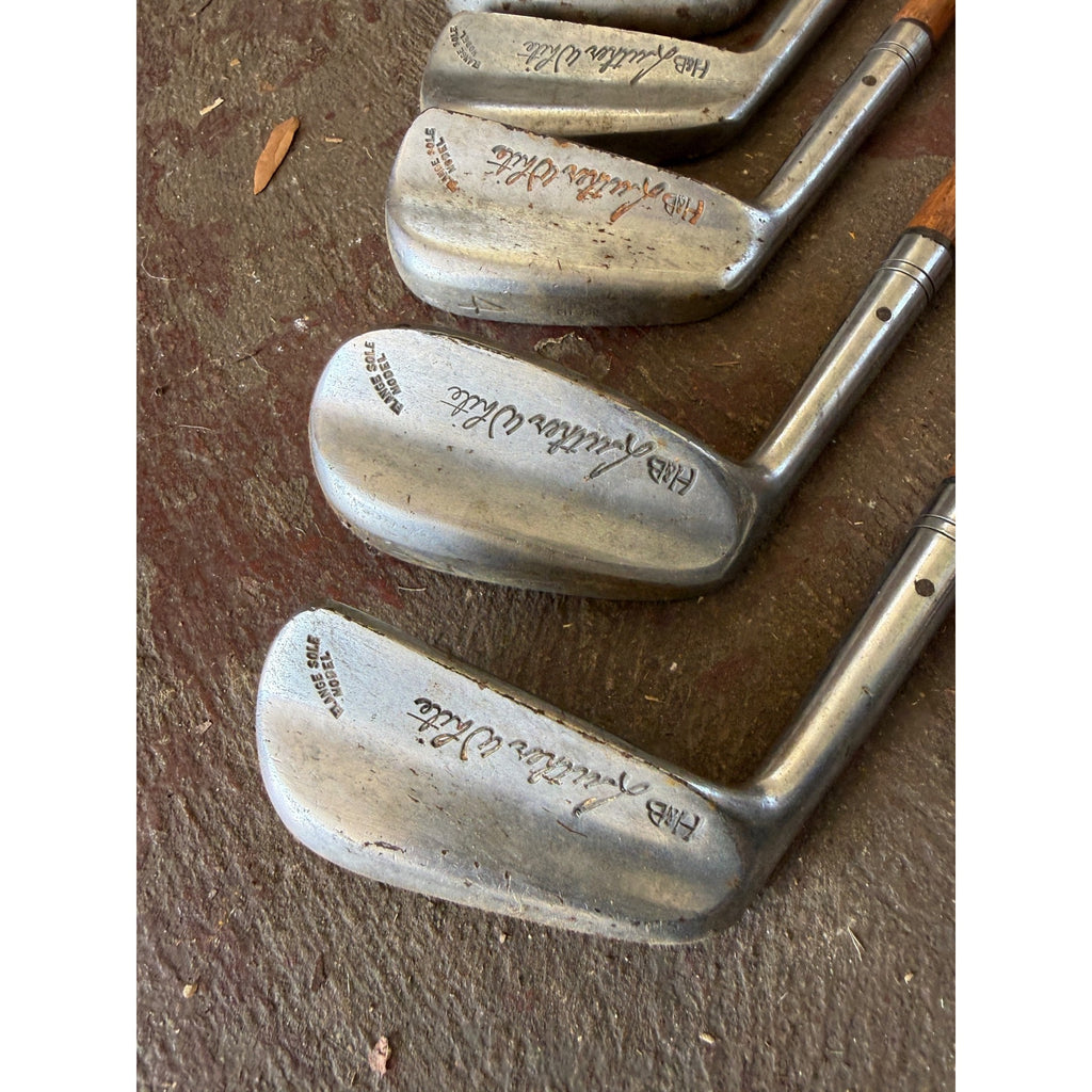 Set 5 Vintage Luther White H&B Wood Shaft Golf Clubs Irons Hickory Era Antique