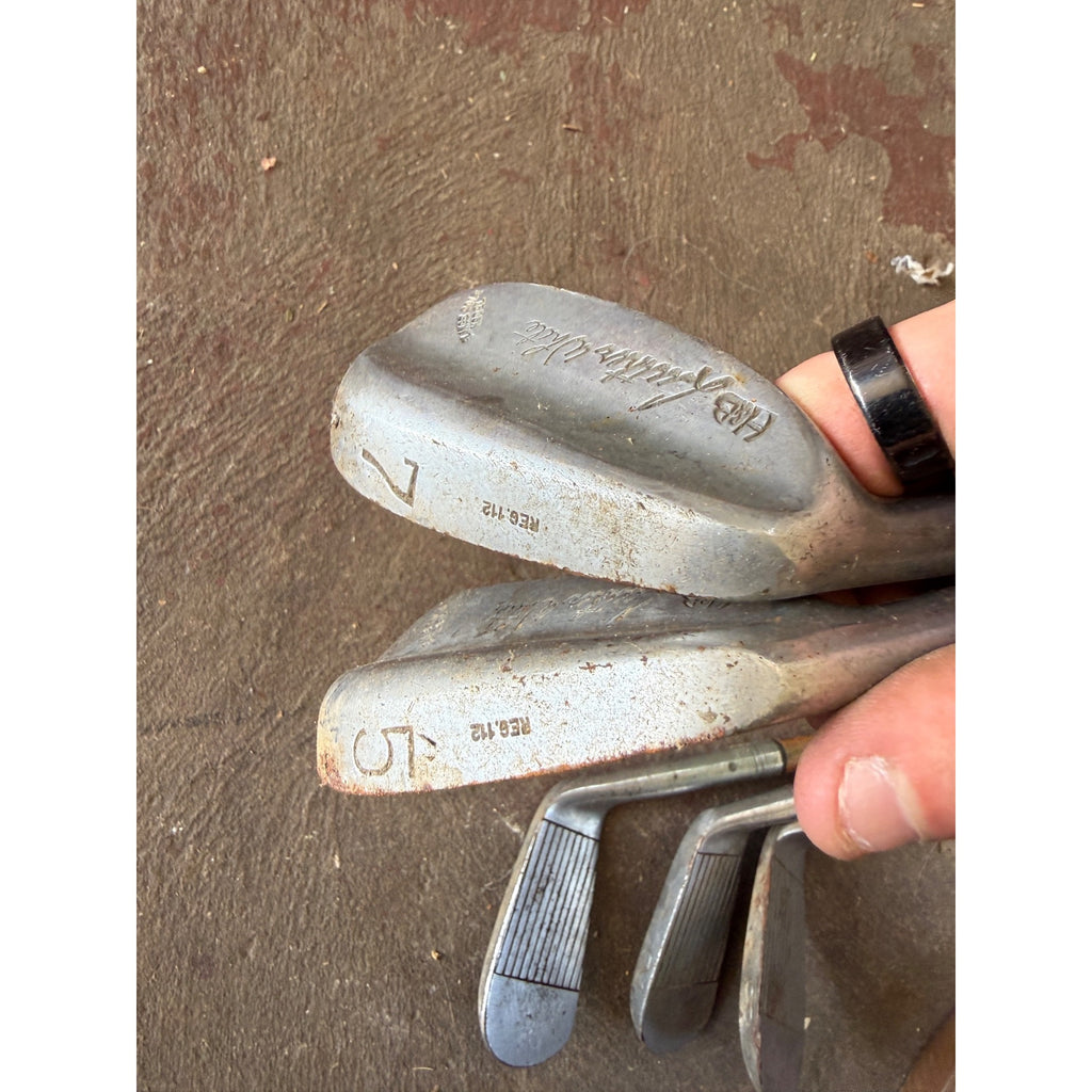 Set 5 Vintage Luther White H&B Wood Shaft Golf Clubs Irons Hickory Era Antique