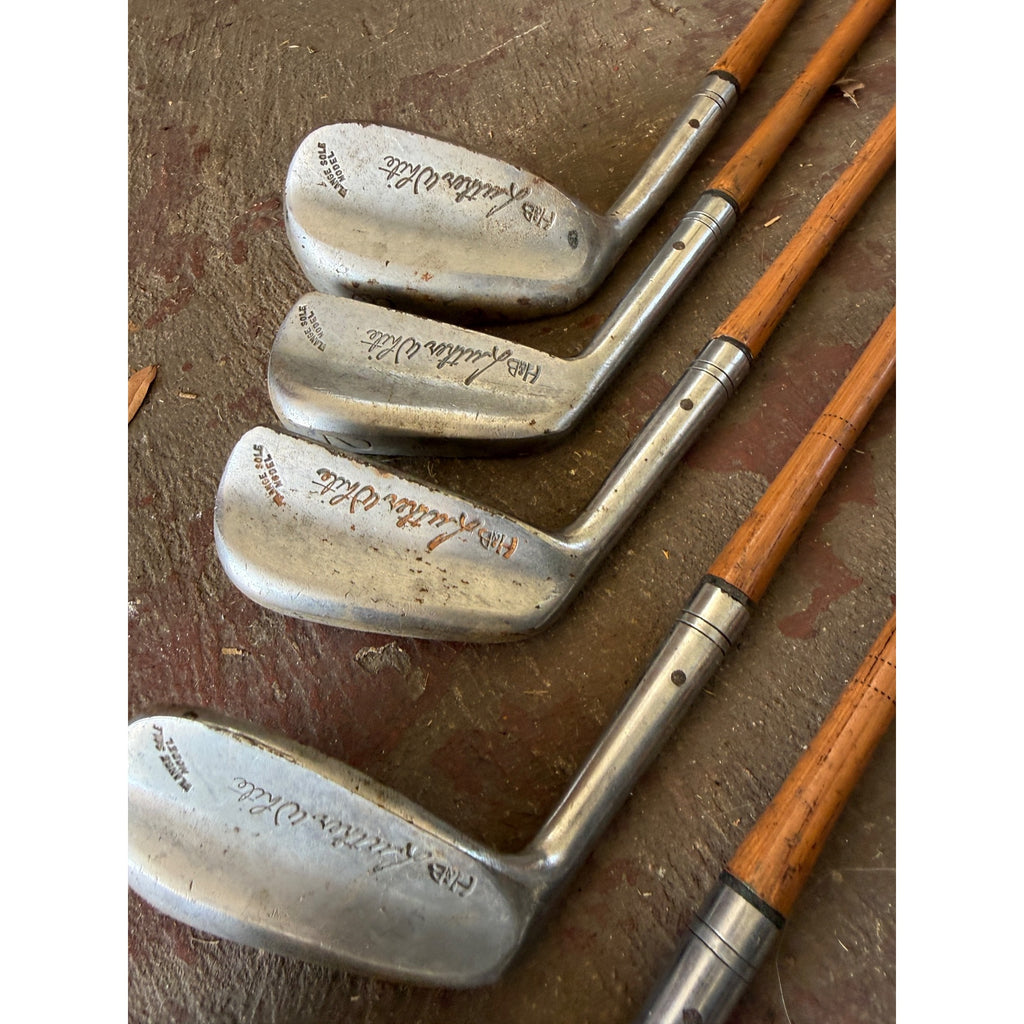 Set 5 Vintage Luther White H&B Wood Shaft Golf Clubs Irons Hickory Era Antique