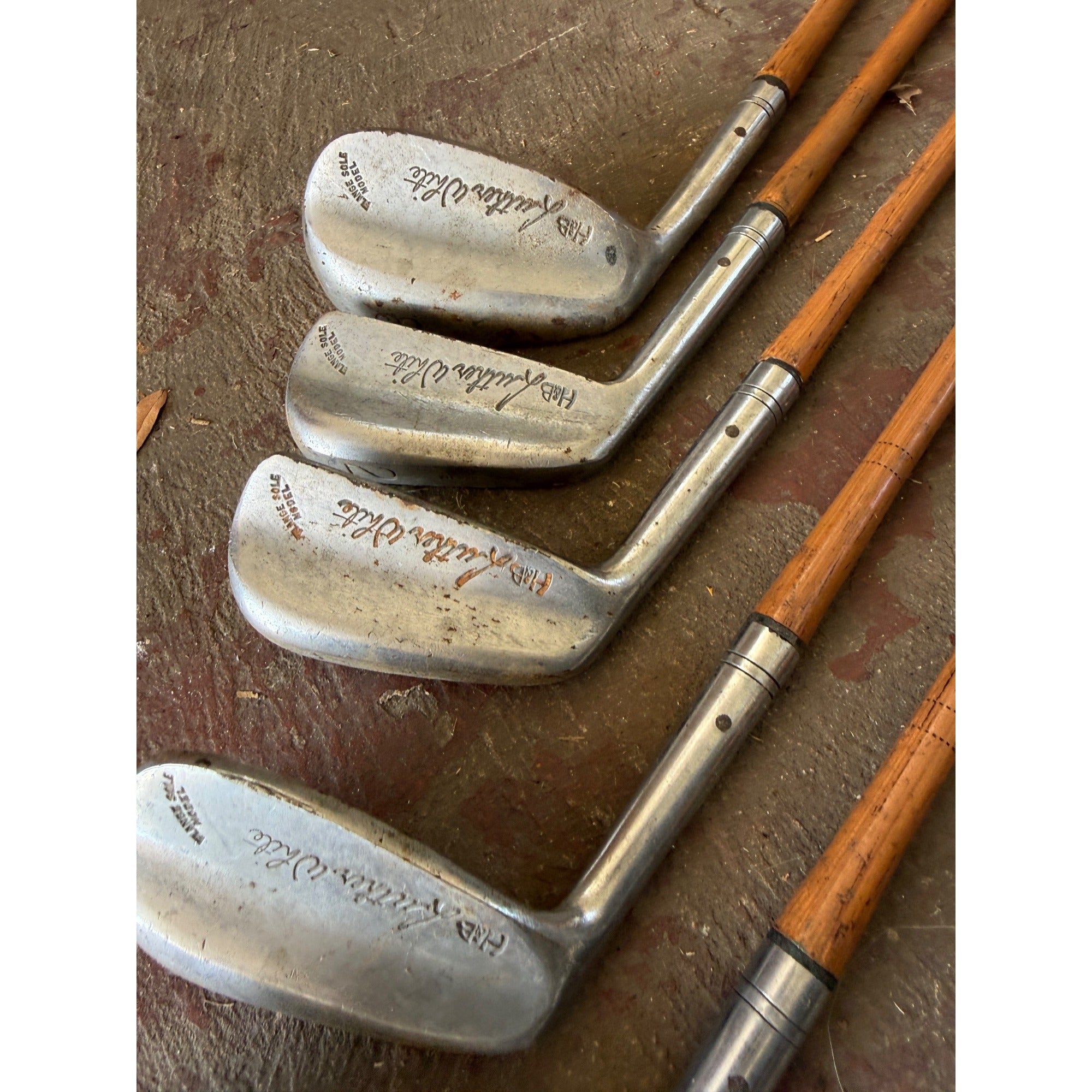Set 5 Vintage Luther White H&B Wood Shaft Golf Clubs Irons Hickory Era Antique
