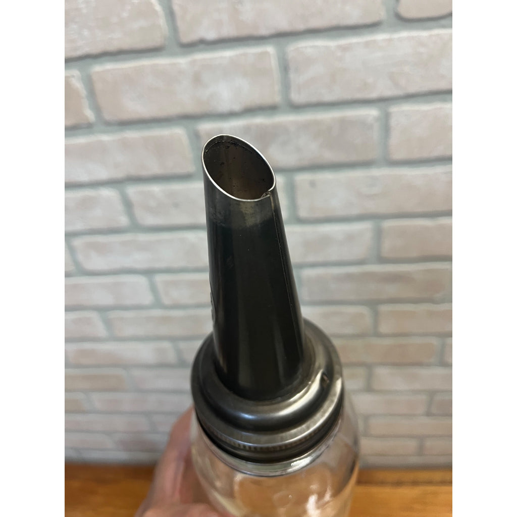 Vintage The Master Glass Oil Jar With Original Metal Pour Spout MFG Co. Litchfield, Illinois 1926
