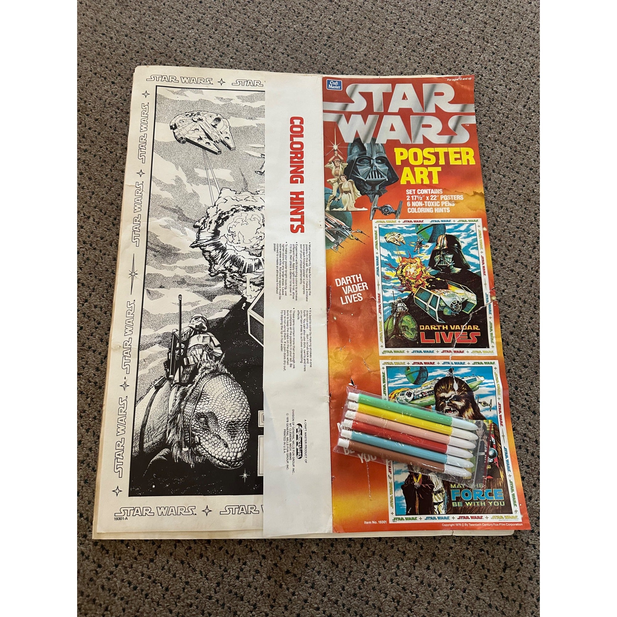 Vintage 1978 Star Wars Craft Master Art Poster Set Chewbacca Vader w/ Original Markers