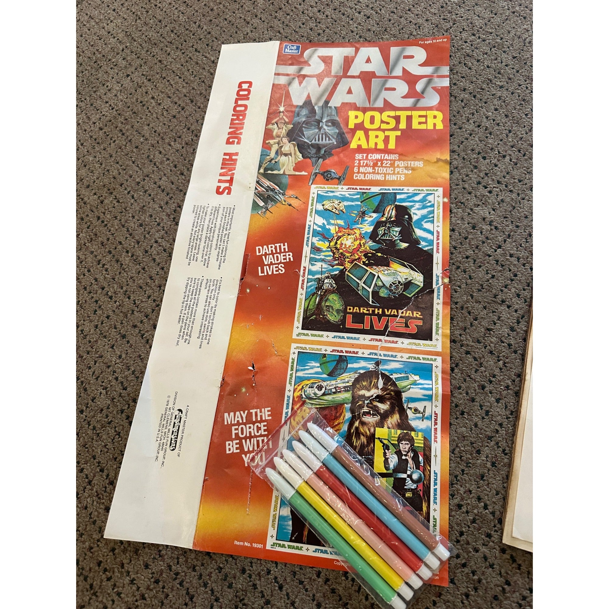 Vintage 1978 Star Wars Craft Master Art Poster Set Chewbacca Vader w/ Original Markers