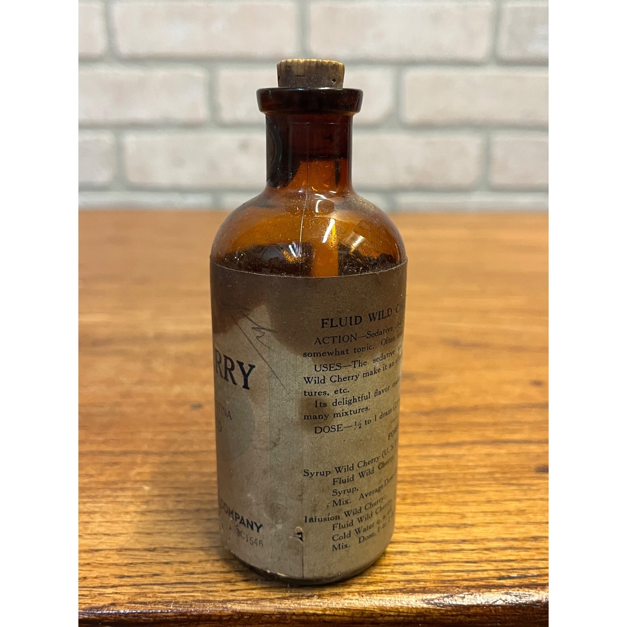 Medicine Amber Bottle Pharmacy Bottle FLUID WILD CHERRY Merrill