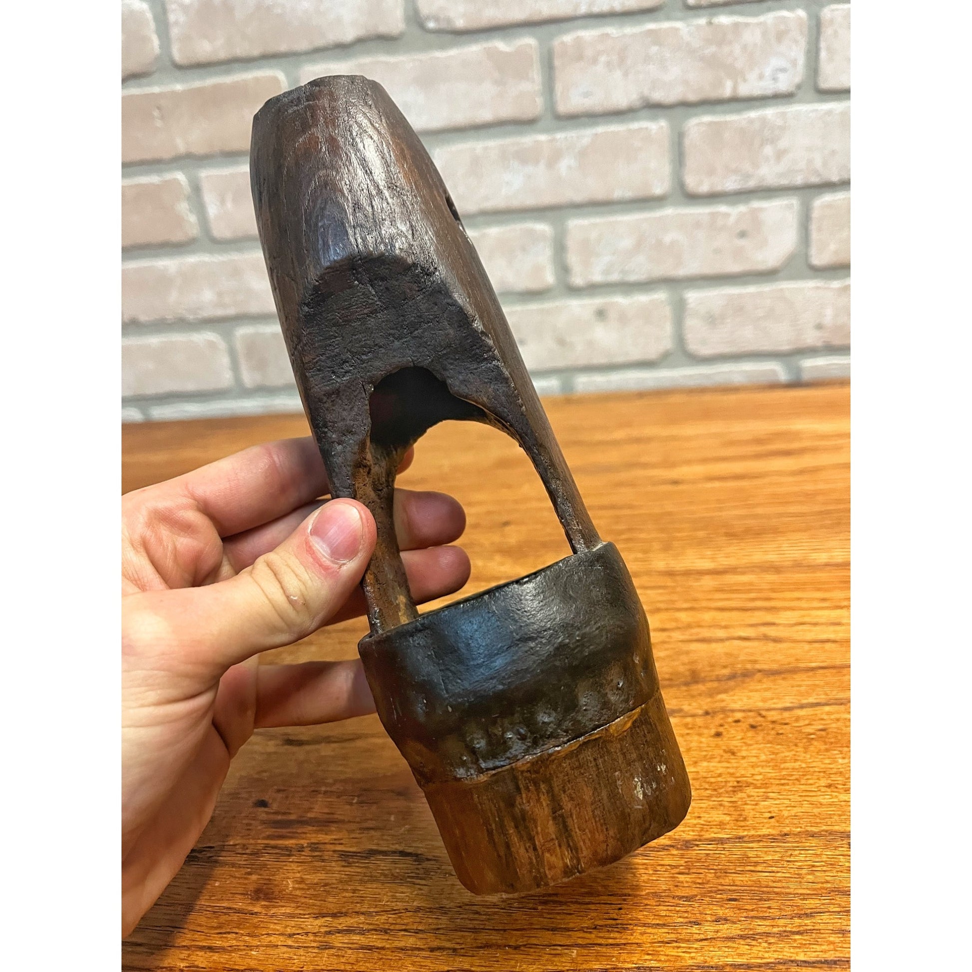 Rare Antique Primitive Well Water Hand Pump Wooden Check Valve Farm Wood Leather