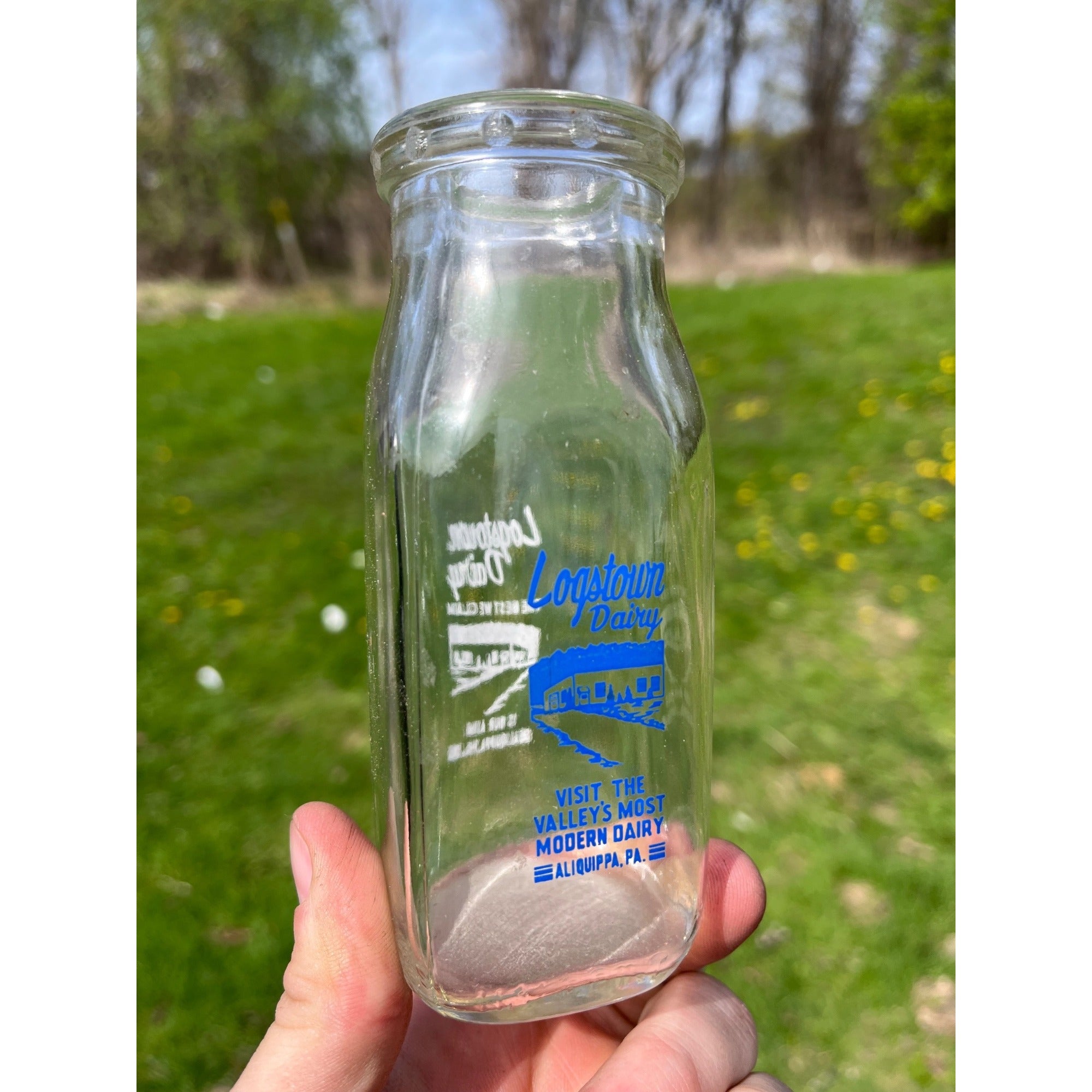 Vintage 1950s Logstown Dairy ACL Half Pint Milk Bottle Aliquippa Pennsylvania PA