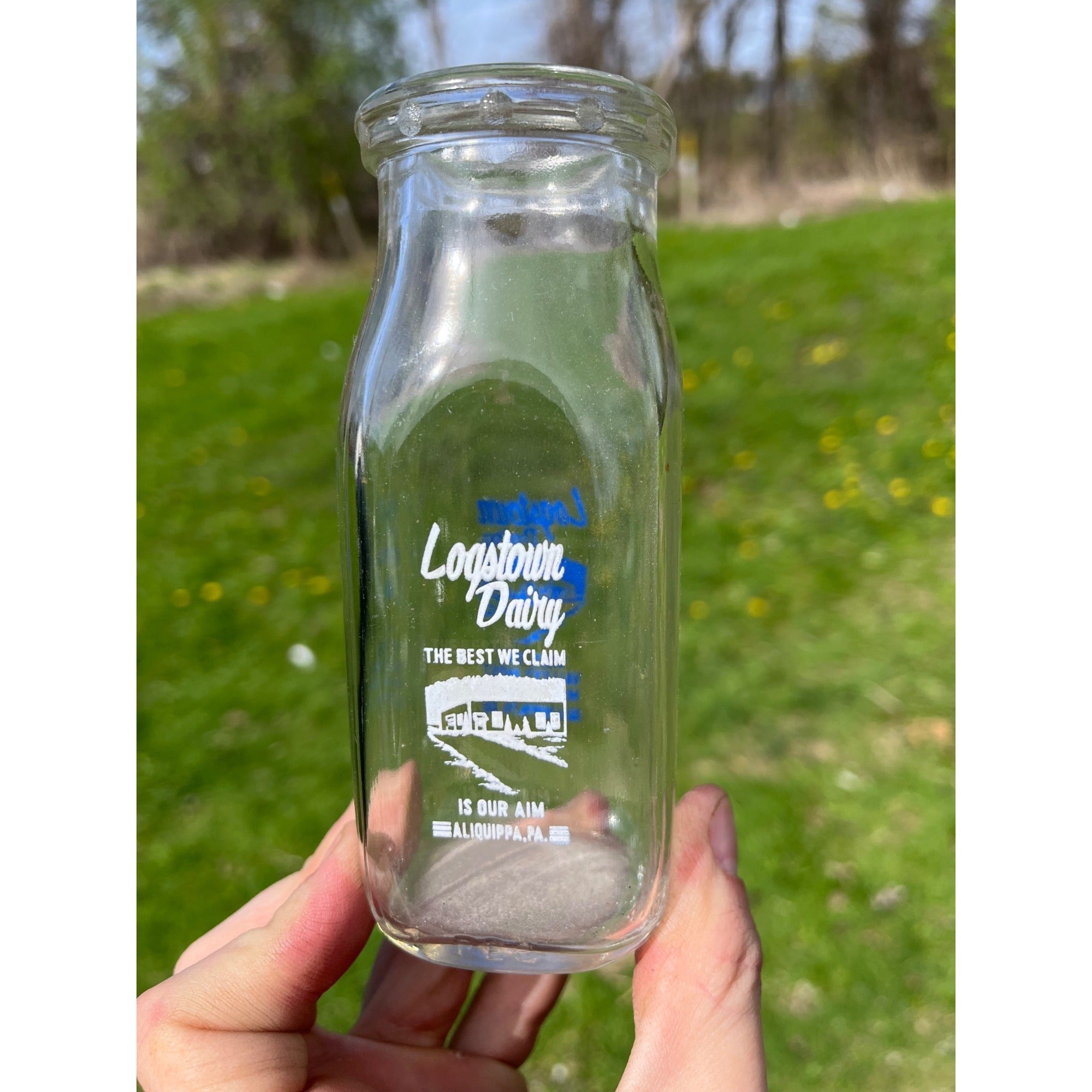 Vintage 1950s Logstown Dairy ACL Half Pint Milk Bottle Aliquippa Pennsylvania PA