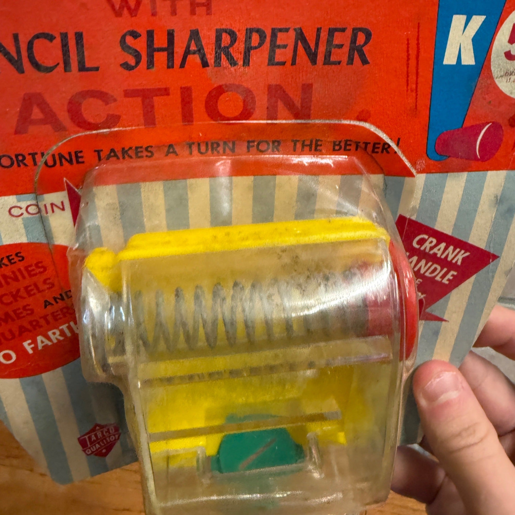 Vintage Crank Bank NOS Plastic Tarco Sidney Tarrson Pencil Sharpener