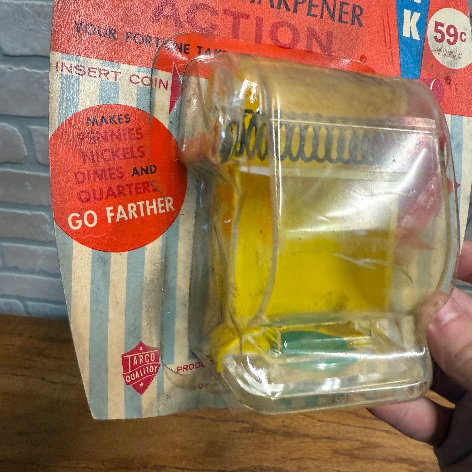 Vintage Crank Bank NOS Plastic Tarco Sidney Tarrson Pencil Sharpener