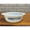 Vintage Currier & Ives Round Baking Dish Winter Ice Skating Scene Glasbake USA Milk Glass Ovenware Casserole