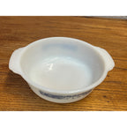 Vintage Currier & Ives Round Baking Dish Winter Ice Skating Scene Glasbake USA Milk Glass Ovenware Casserole