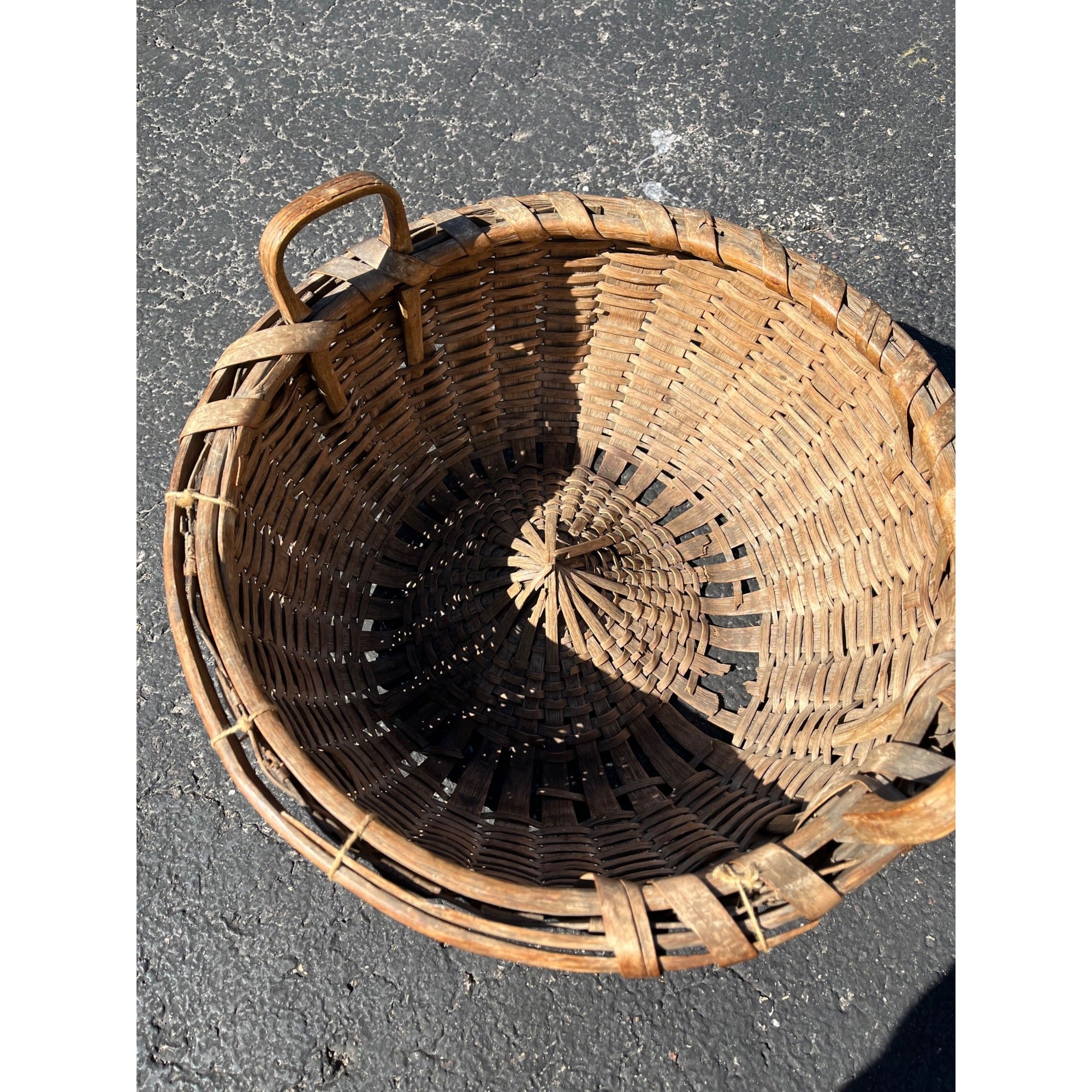 Antique Primitive 1800s Oak Splint Produce Farm Gathering Basket Farmhouse AFFA