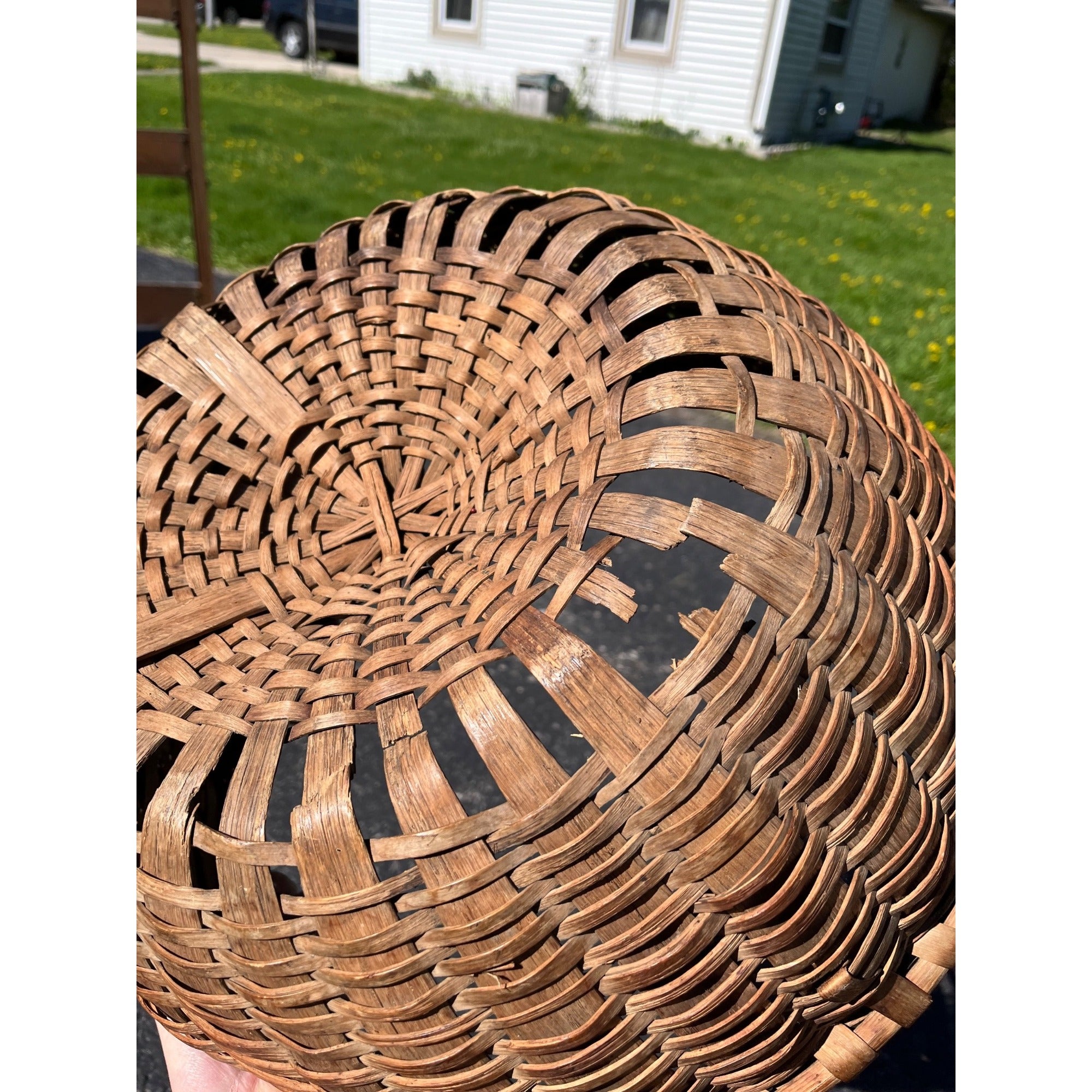 Antique Primitive 1800s Oak Splint Produce Farm Gathering Basket Farmhouse AFFA