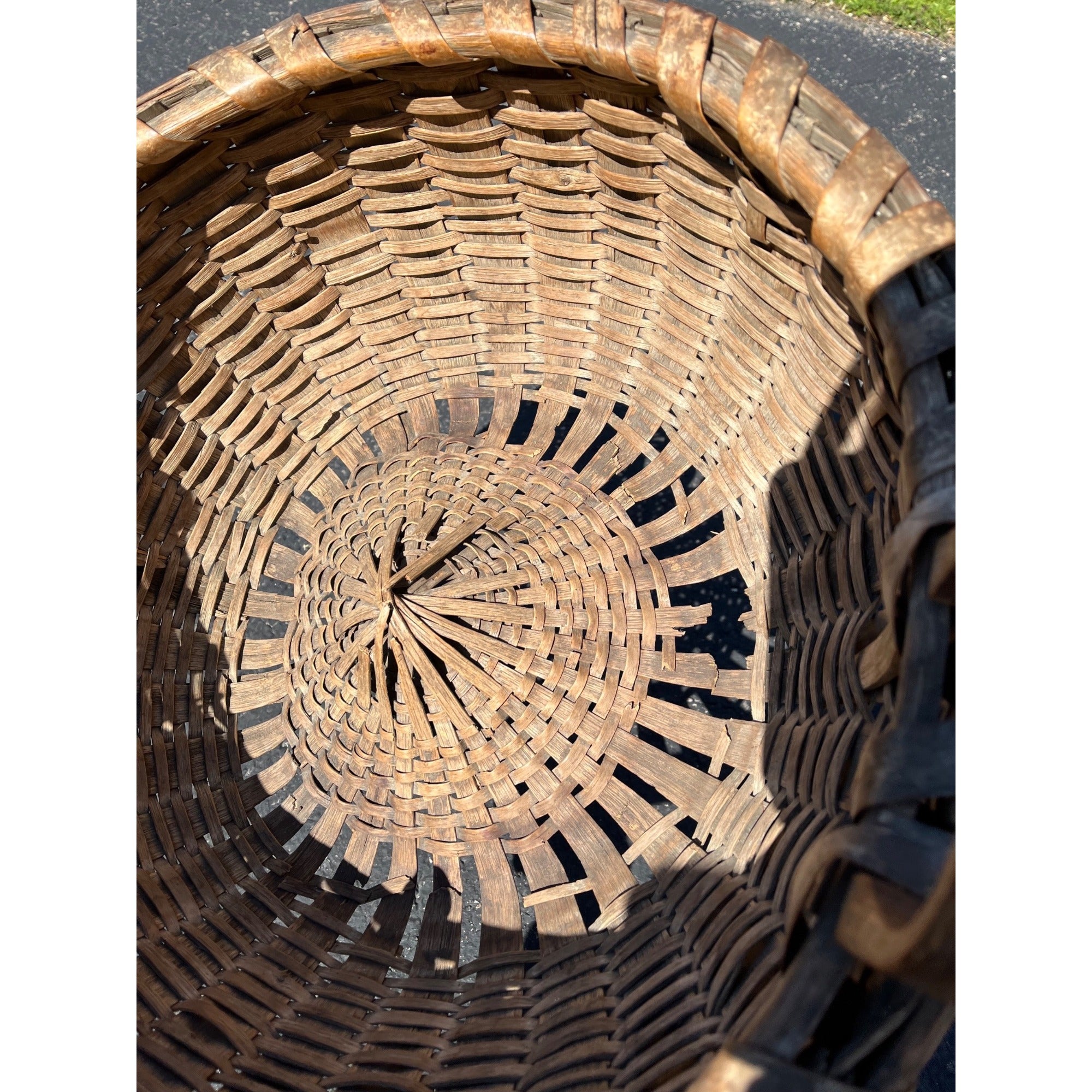 Antique Primitive 1800s Oak Splint Produce Farm Gathering Basket Farmhouse AFFA