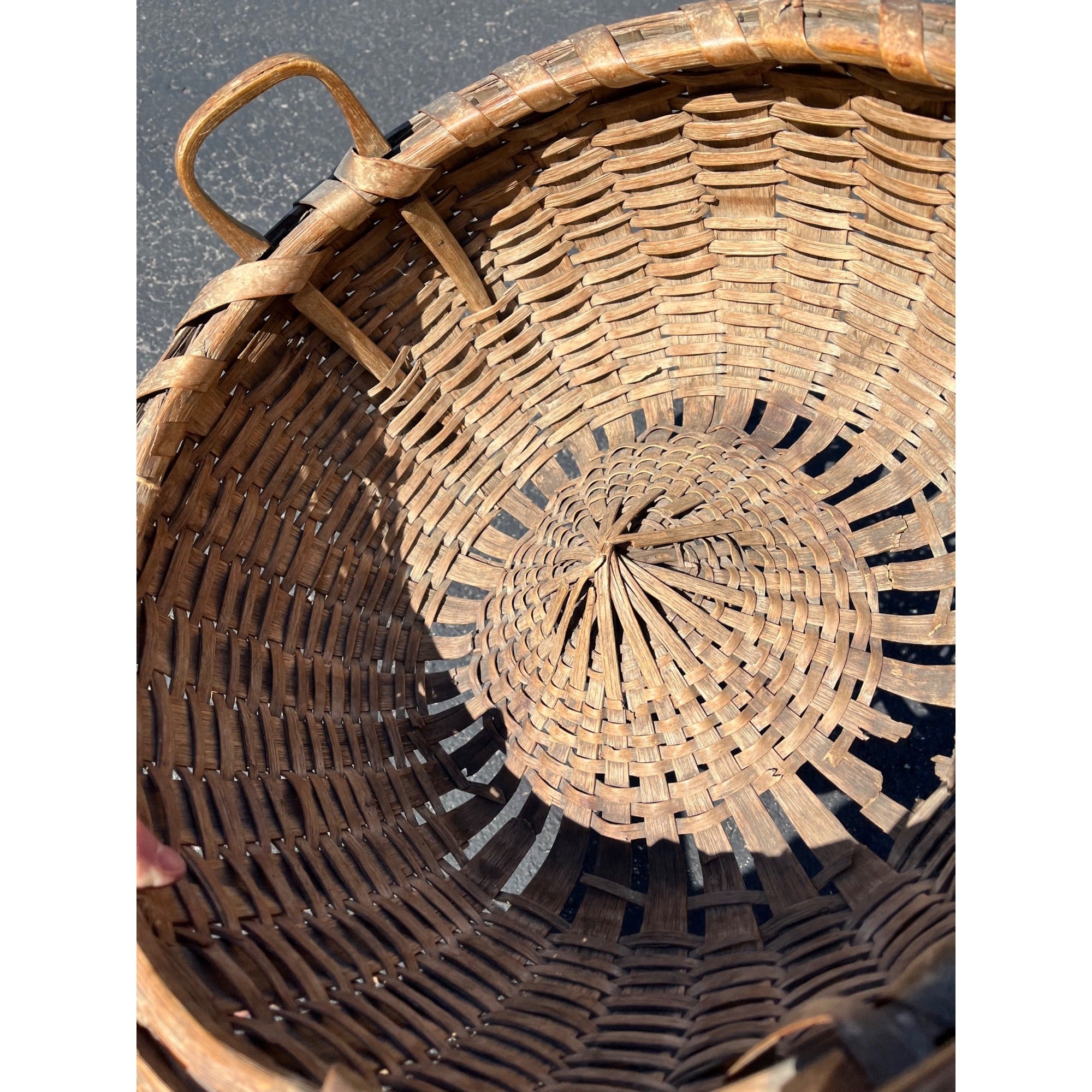 Antique Primitive 1800s Oak Splint Produce Farm Gathering Basket Farmhouse AFFA