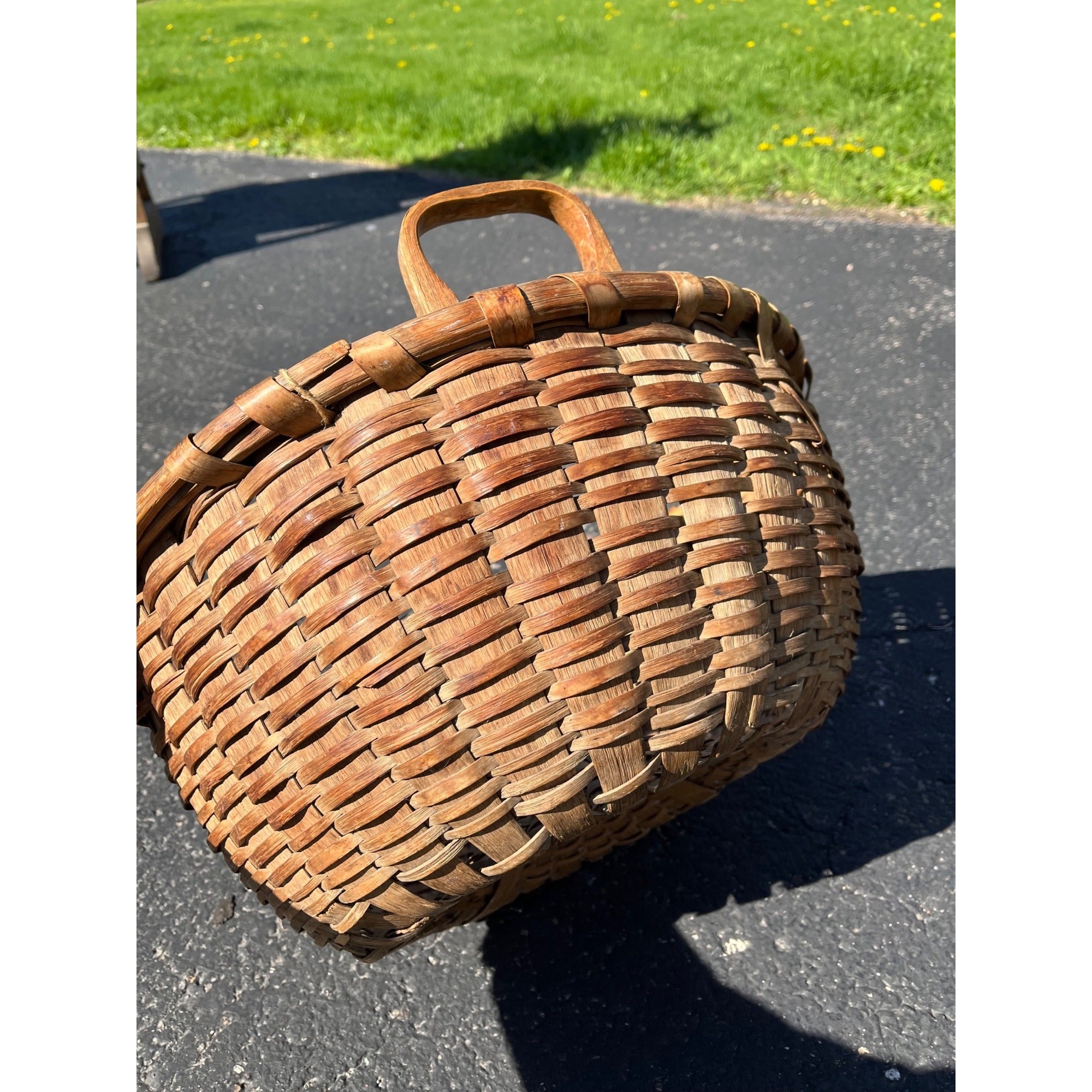 Antique Primitive 1800s Oak Splint Produce Farm Gathering Basket Farmhouse AFFA