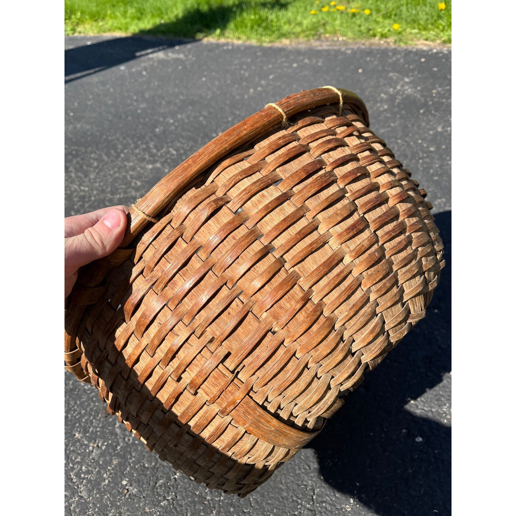 Antique Primitive 1800s Oak Splint Produce Farm Gathering Basket Farmhouse AFFA